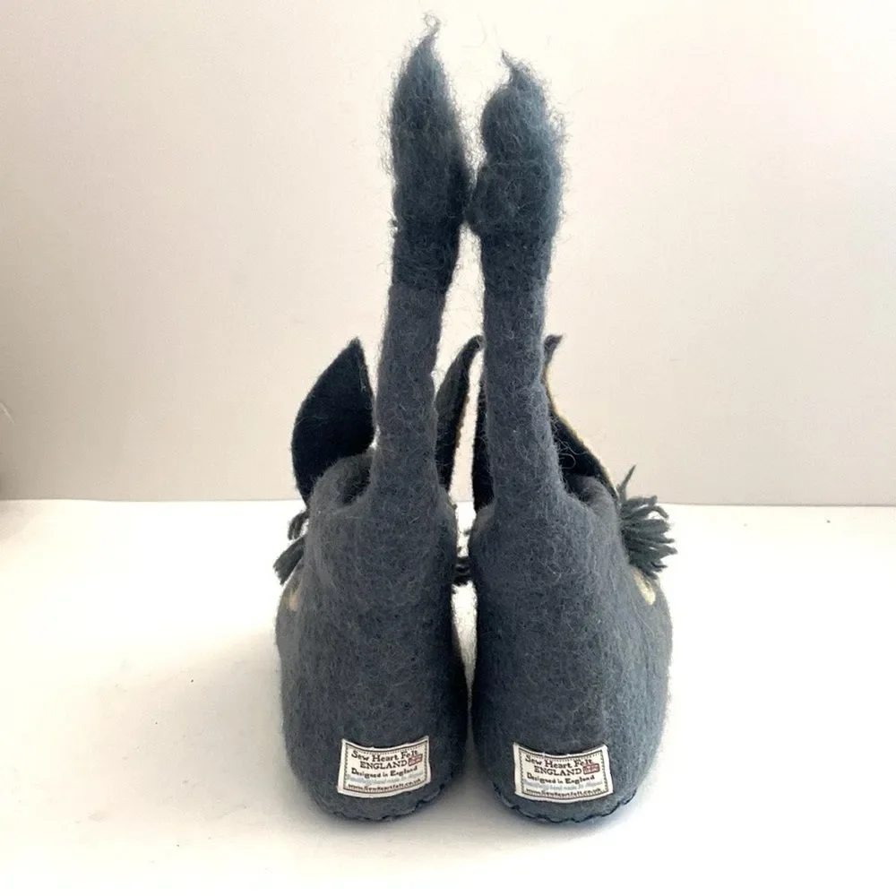 See Heart Felt Wool Felt Donkey Slippers Tails as pull-up Wool Felt Hand Crafted